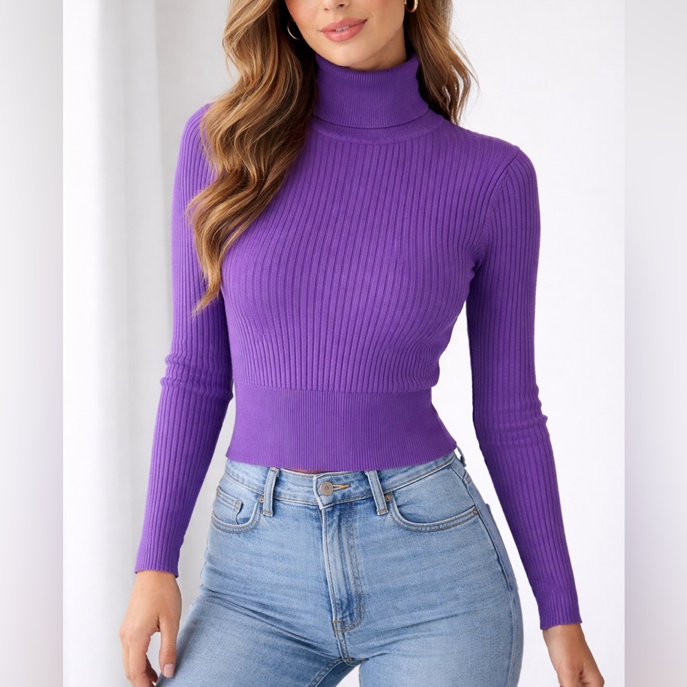 Zara Violet Ribbed Turtleneck Sweater size M
